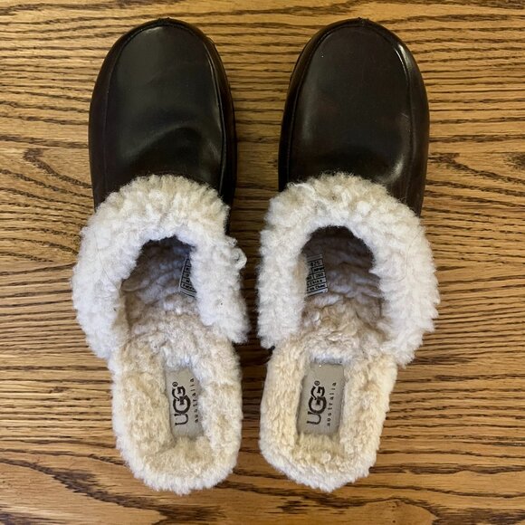 UGG Leather Shearling Fur Lined Wooden Clogs - Picture 3 of 10